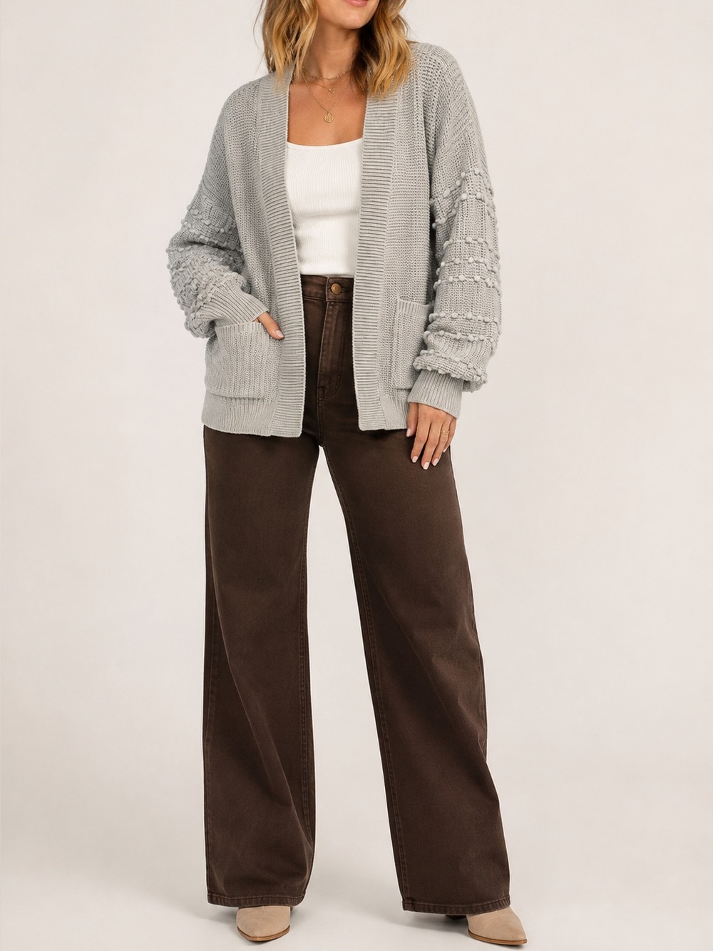 Women's Pink Lily Gray Cardigan Sweater